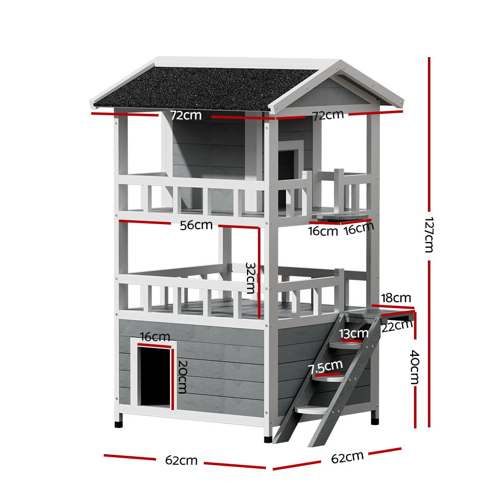 i.Pet Outdoor Cat House Shelter 72cm x 72cm x 127cm Rabbit Hutch Wooden Condo Small Outdoor Cat House
