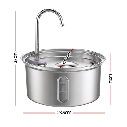 i.Pet 3.2L Cat Water Fountain Pet Feeder Dog Drinking Dispenser 304 Stainless Steel