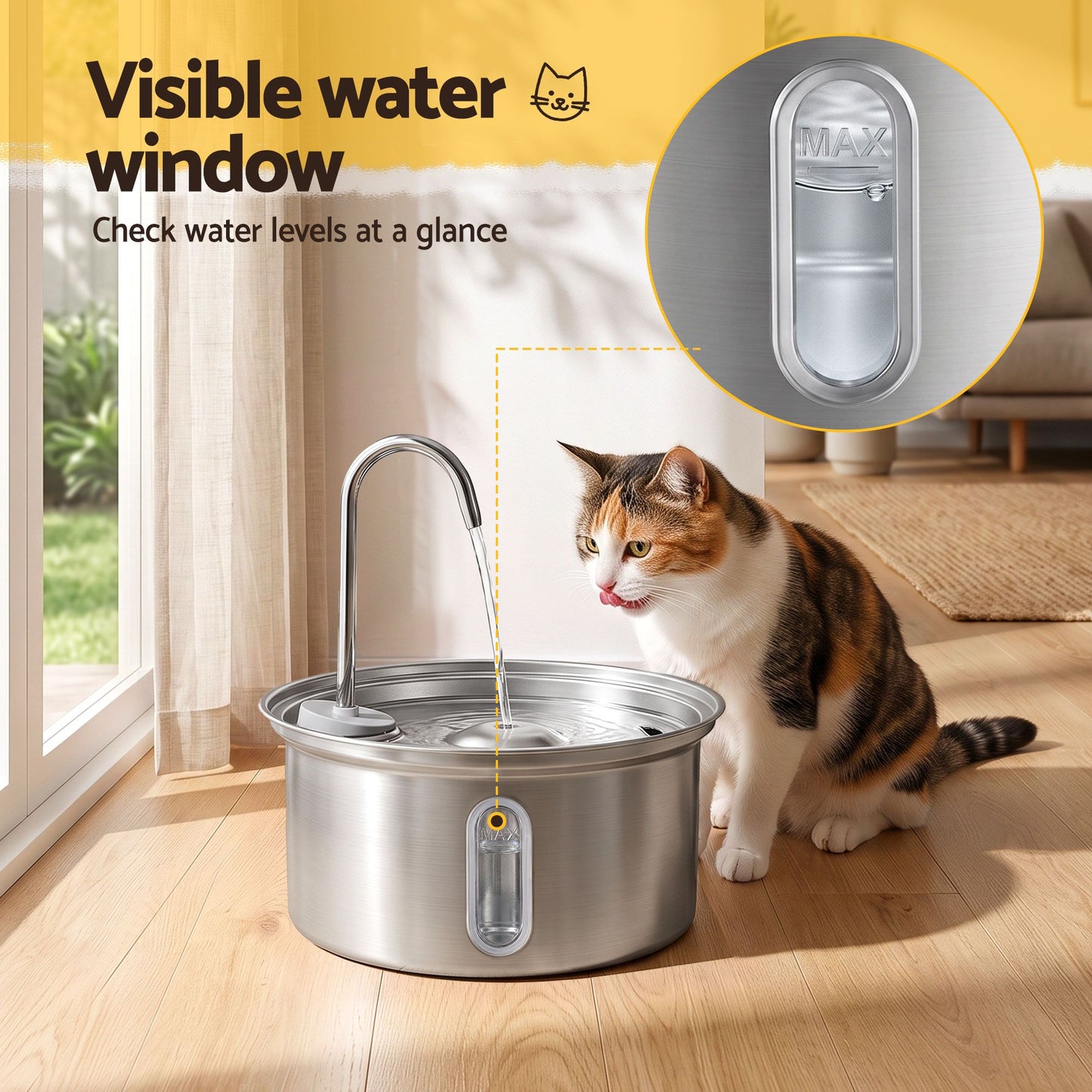 i.Pet 3.2L Cat Water Fountain Pet Feeder Dog Drinking Dispenser 304 Stainless Steel