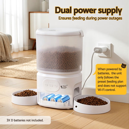 i.Pet 5L Automatic Pet Feeder Dual Bowl Smart Dispenser APP Control Cats Dogs
