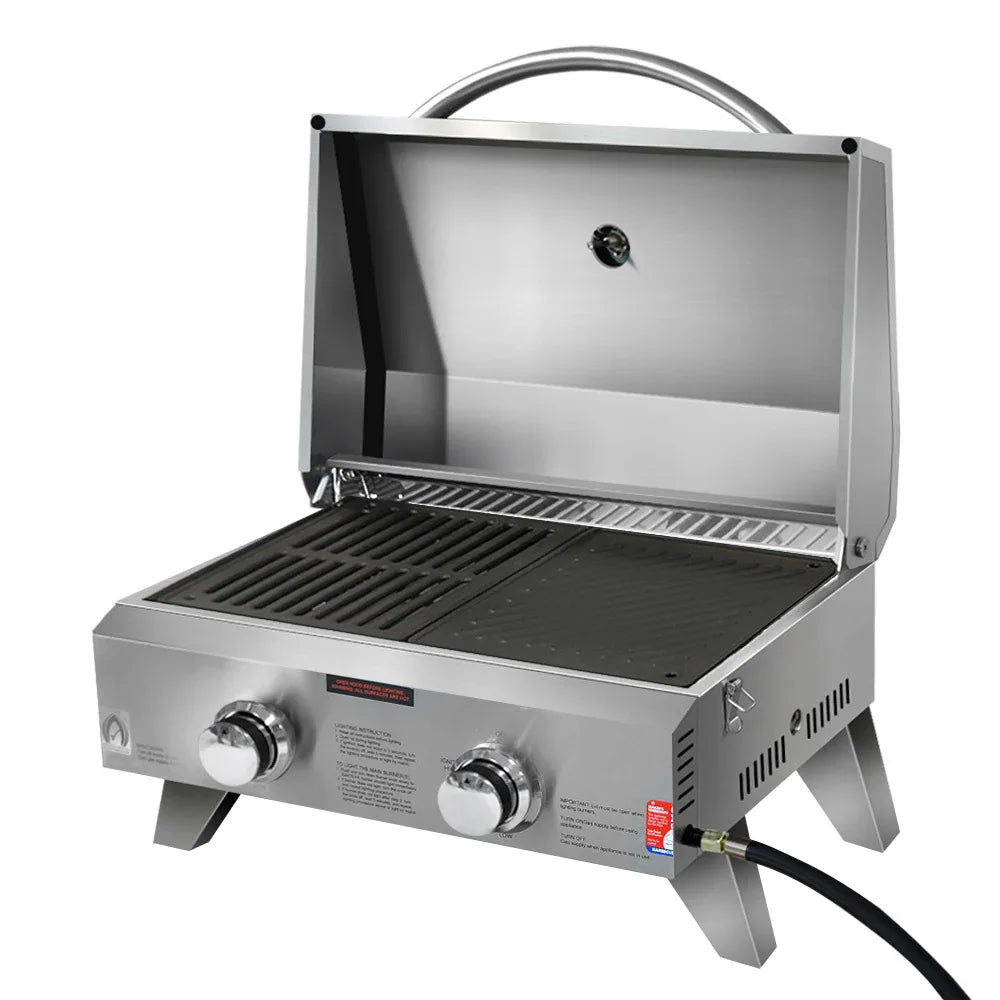 Grillz Portable Gas BBQ Grill 2 Burners with 2 Plates - Mekamart Australia