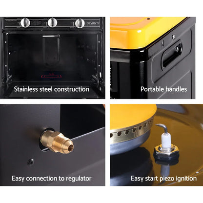 Devanti Portable Gas Oven LPG Black - Mekamart Australia