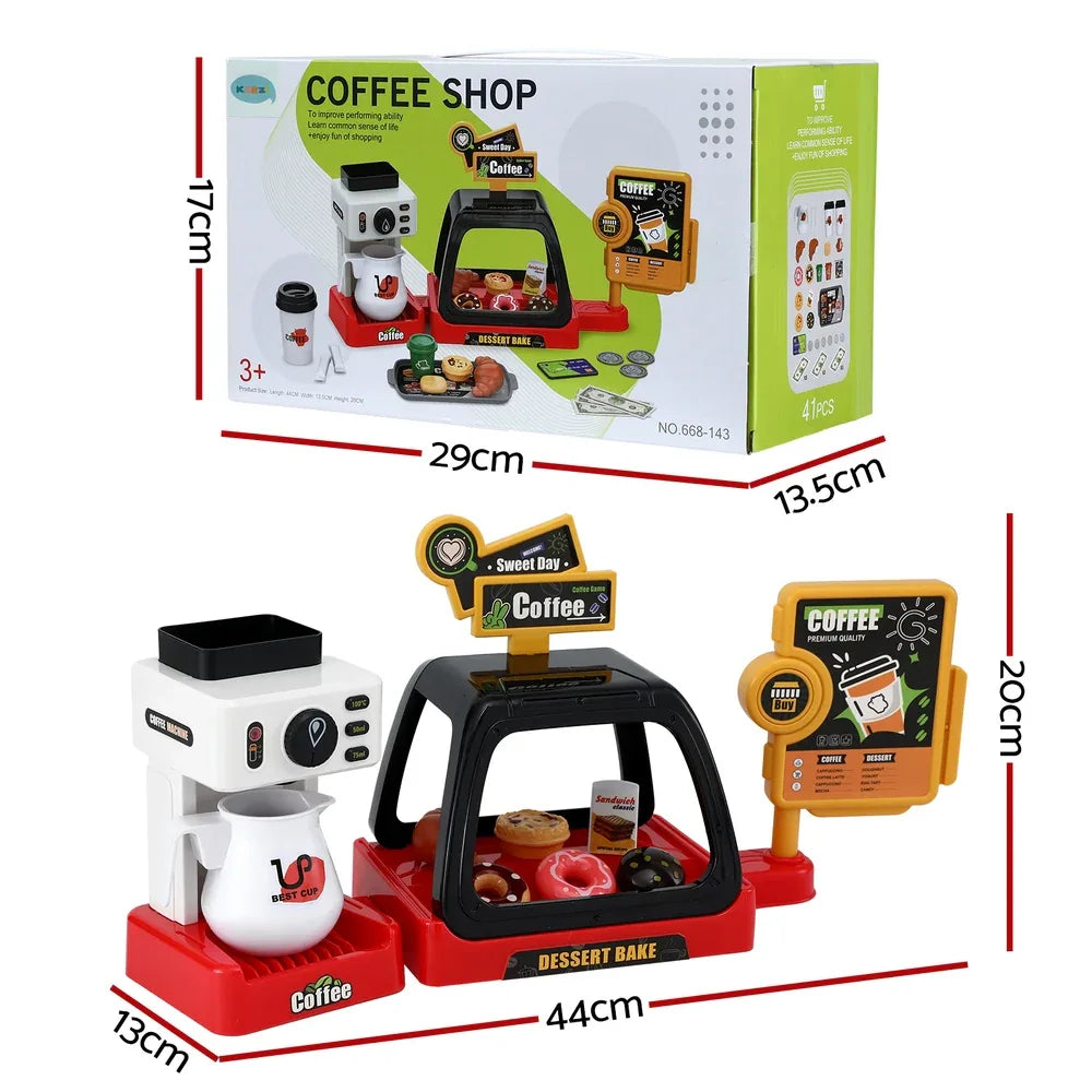 Keezi Kids Pretend Role Play Toy Coffee Shop with Coffee Maker Machine Play Money Food Tea Party Set - Mekamart Australia