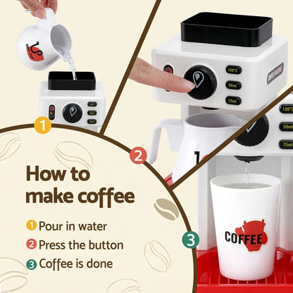 Keezi Kids Pretend Role Play Toy Coffee Shop with Coffee Maker Machine Play Money Food Tea Party Set - Mekamart Australia