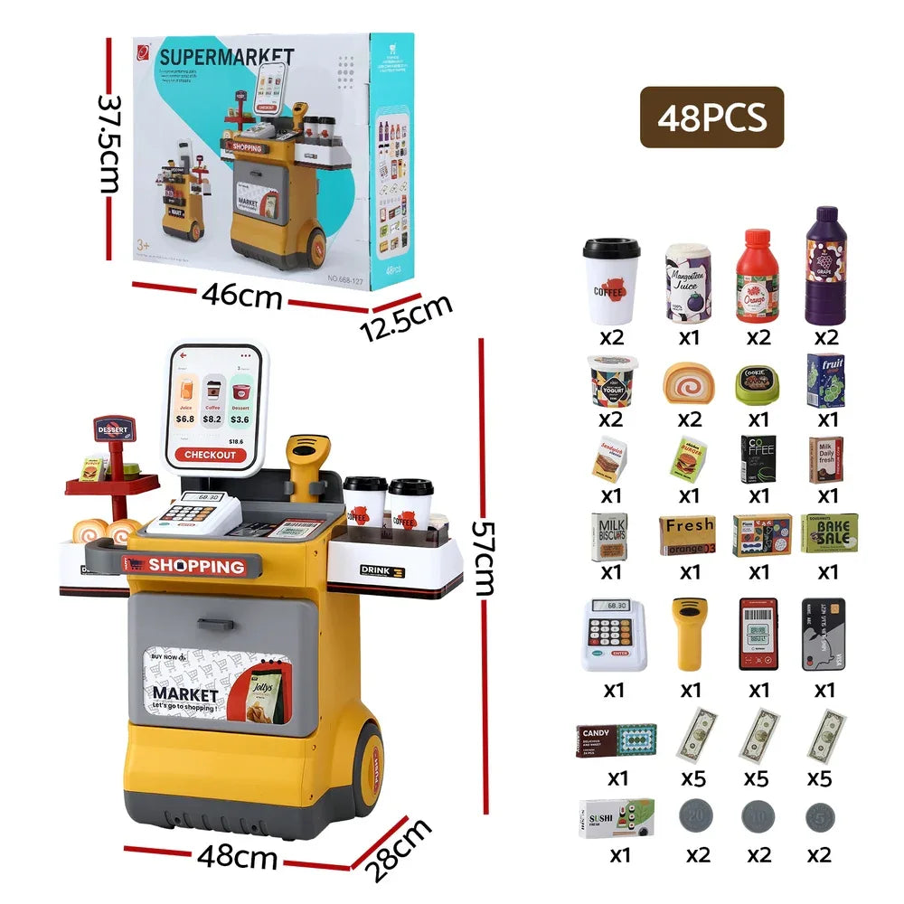 Keezi Kids Pretend Playset Supermarket Shopping Role Play Toy Cash Food 48PCS - Mekamart Australia
