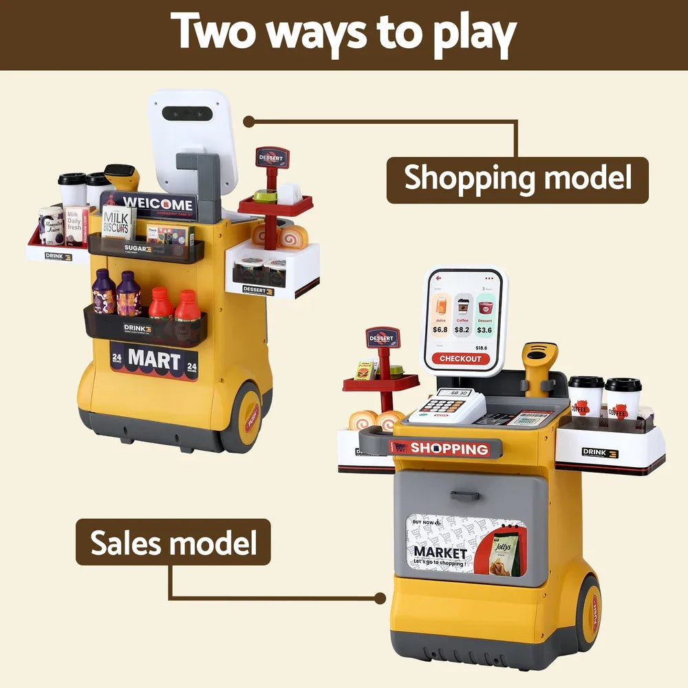 Keezi Kids Pretend Playset Supermarket Shopping Role Play Toy Cash Food 48PCS - Mekamart Australia