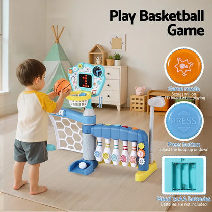 Keezi Kids Basketball Hoop Stand Bowling Baseball Golf Game Sports Toys Set Blue - Mekamart Australia