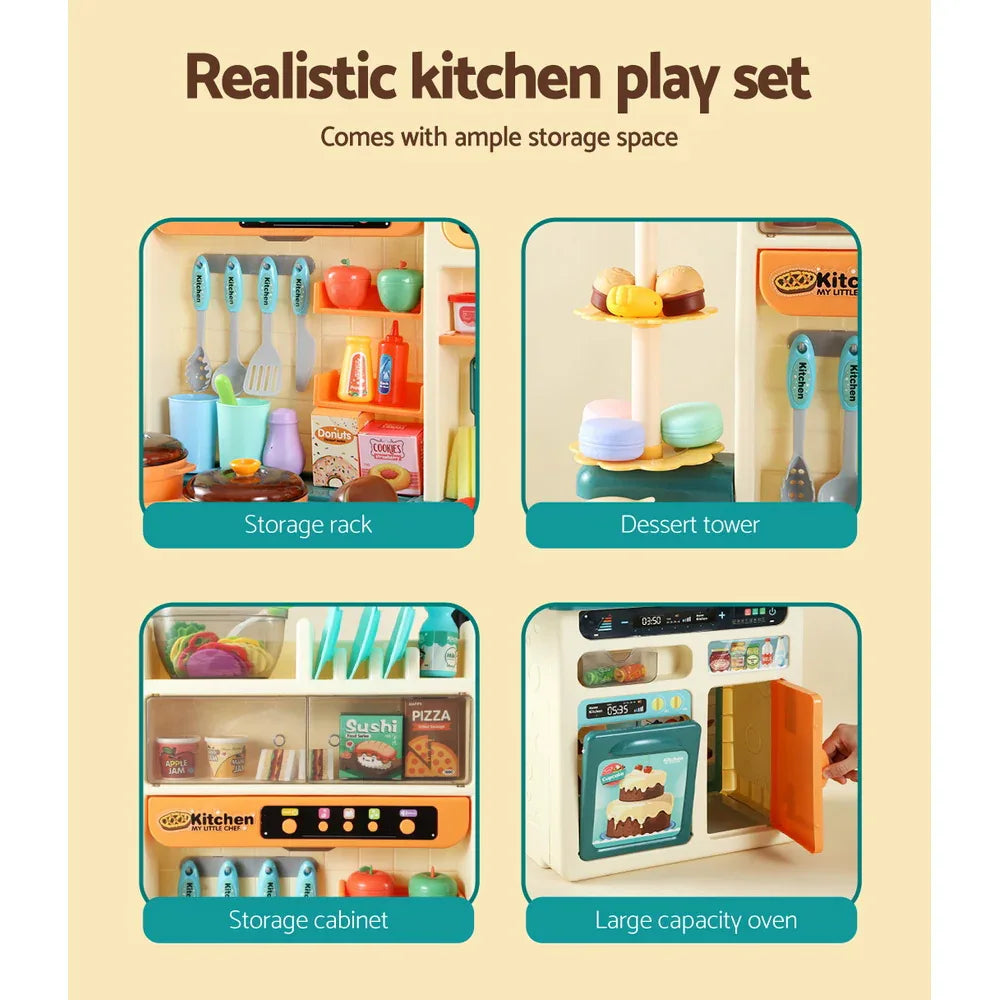 Keezi Kids Kitchen Pretend Play Set Cooking Sound Steam Light Function - Mekamart Australia