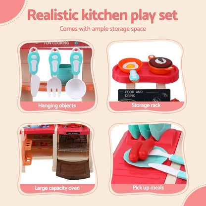 Keezi Kids Kitchen Pretend Play Set Cooking Sound Steam Light Function - Mekamart Australia