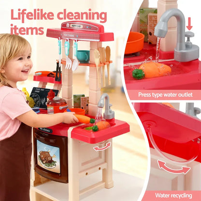 Keezi Kids Kitchen Pretend Play Set Cooking Sound Steam Light Function - Mekamart Australia