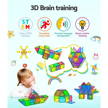 Keezi 60pcs Kids Magnetic Tiles Blocks Building Educational Toys Children Gift - Mekamart Australia