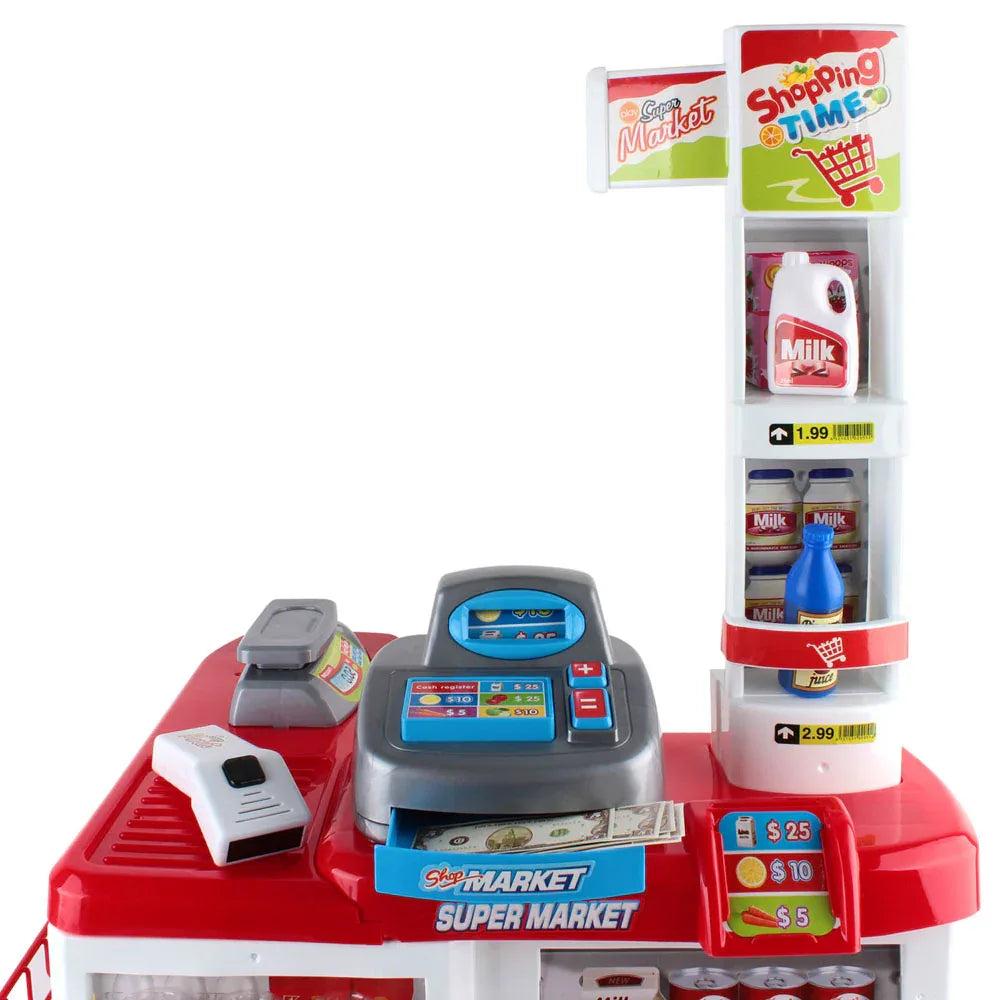 Keezi Kids Pretend Role Play Supermarket 24 Piece Playset Cash Register Trolley - Mekamart Australia