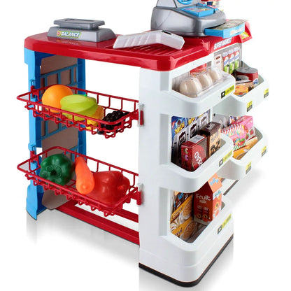 Keezi Kids Pretend Role Play Supermarket 24 Piece Playset Cash Register Trolley - Mekamart Australia