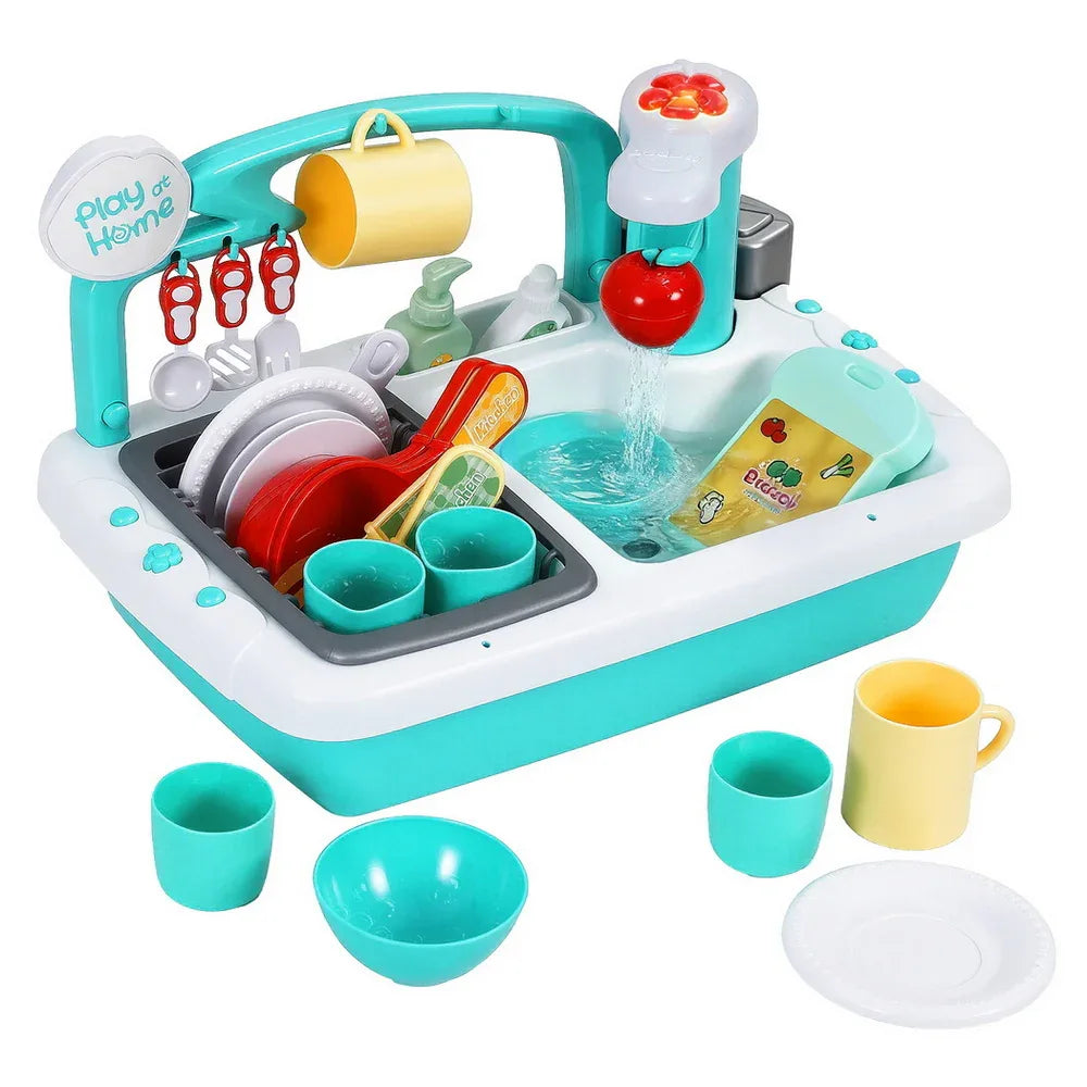Keezi Kids Kitchen Play Set Play Pretend Sink Dishwasher Toys Green - Mekamart Australia