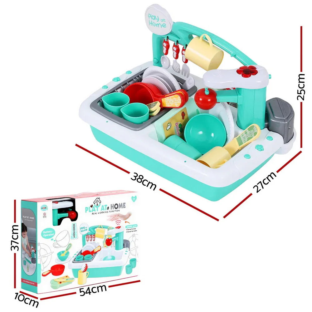 Keezi Kids Kitchen Play Set Play Pretend Sink Dishwasher Toys Green - Mekamart Australia