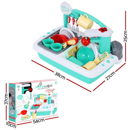 Keezi Kids Kitchen Play Set Play Pretend Sink Dishwasher Toys Green - Mekamart Australia