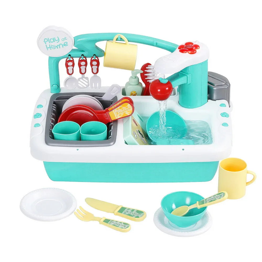 Keezi Kids Kitchen Play Set Play Pretend Sink Dishwasher Toys Green - Mekamart Australia