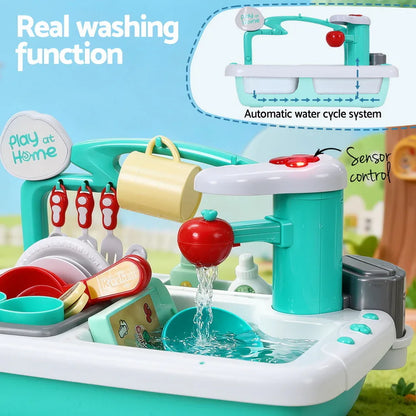 Keezi Kids Kitchen Play Set Play Pretend Sink Dishwasher Toys Green - Mekamart Australia