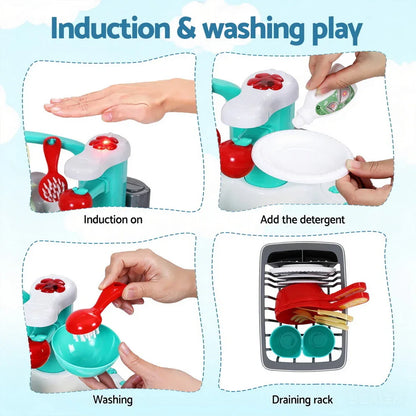 Keezi Kids Kitchen Play Set Play Pretend Sink Dishwasher Toys Green - Mekamart Australia