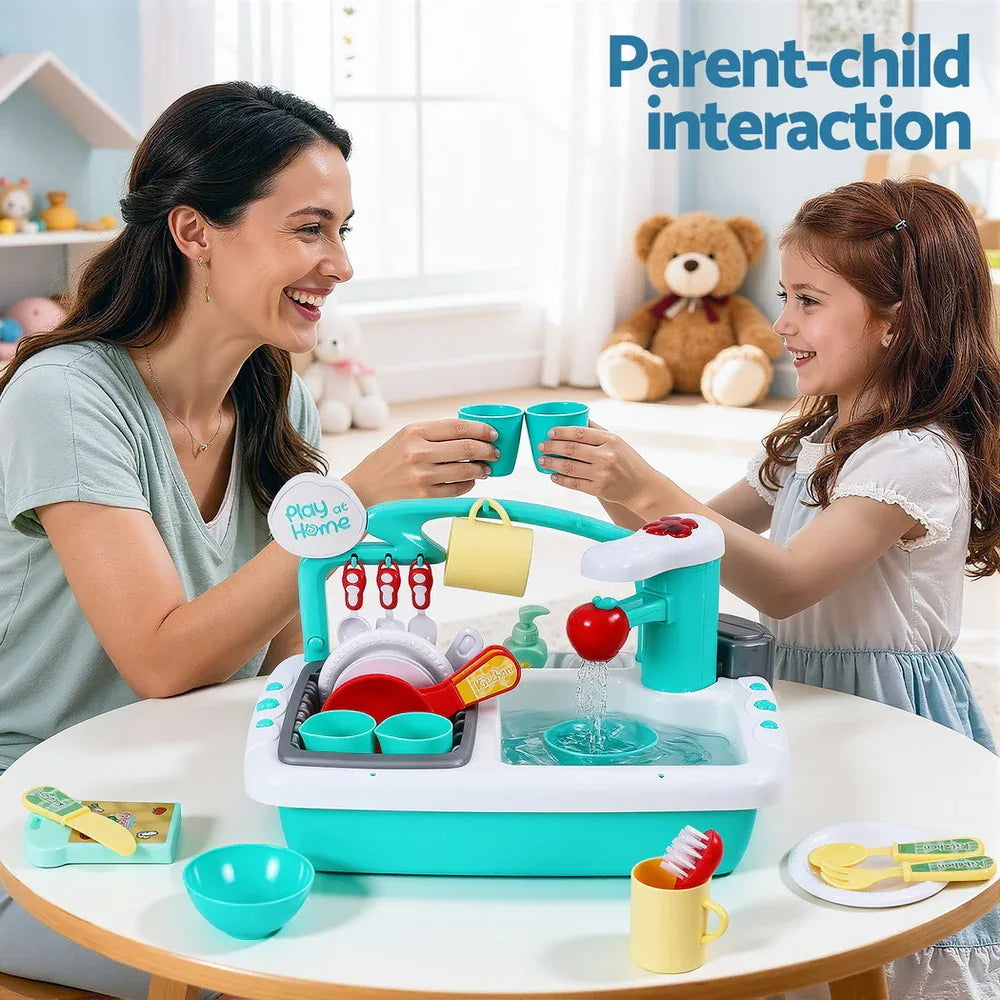 Keezi Kids Kitchen Play Set Play Pretend Sink Dishwasher Toys Green - Mekamart Australia
