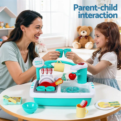 Keezi Kids Kitchen Play Set Play Pretend Sink Dishwasher Toys Green - Mekamart Australia