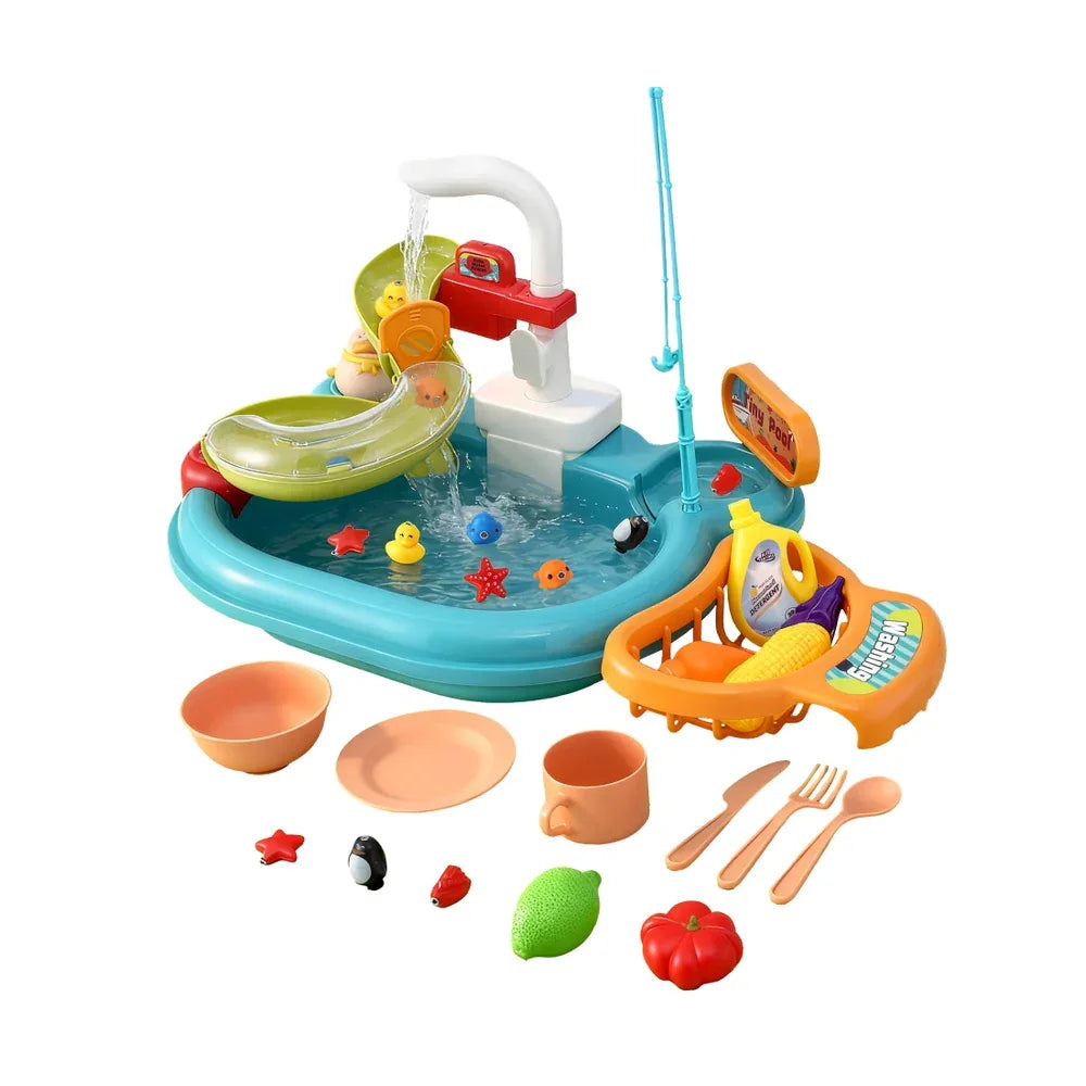 Keezi Kids Pretend Play Kitchen Sink with Faucet Floating Fishing Toys Play food - Mekamart Australia