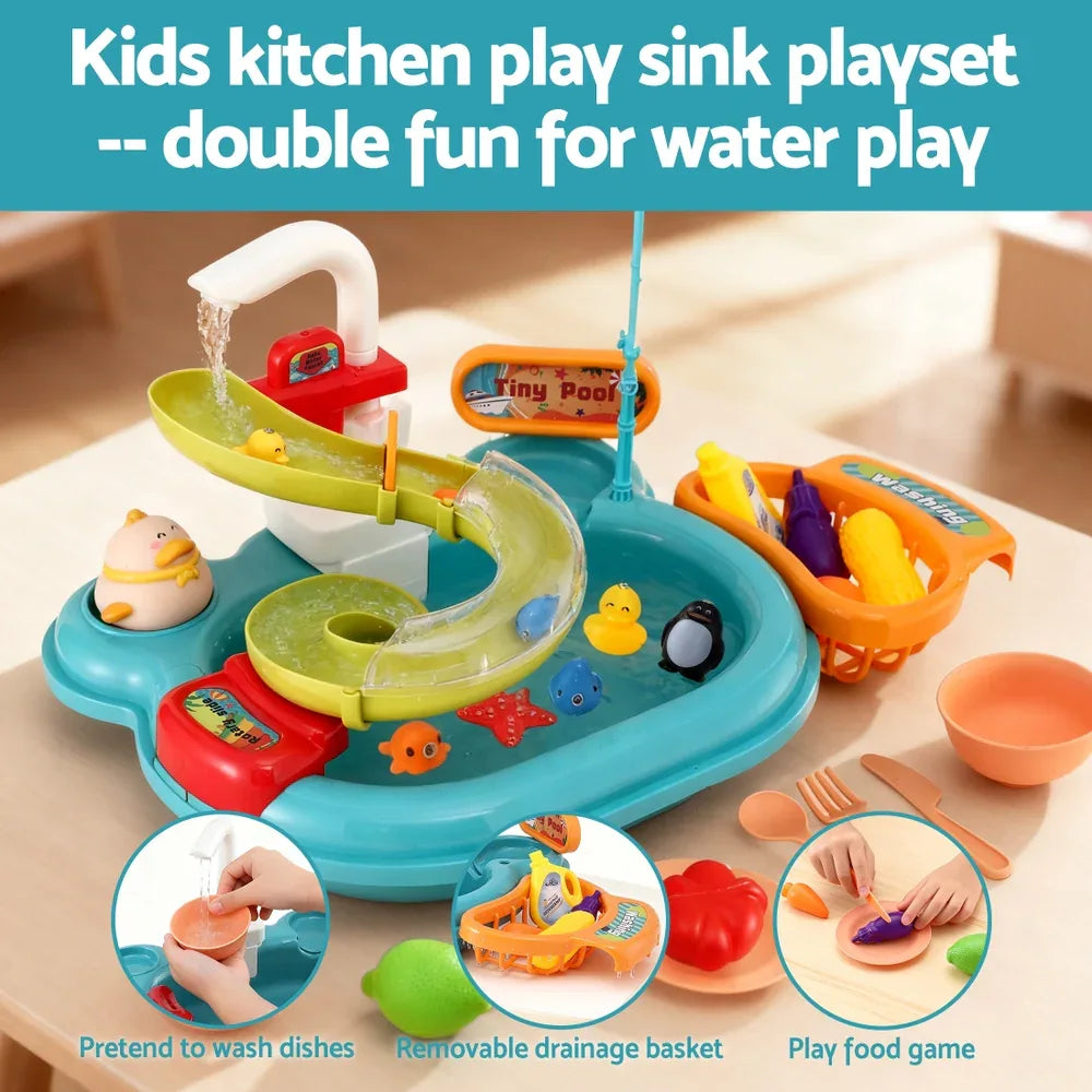 Keezi Kids Pretend Play Kitchen Sink with Faucet Floating Fishing Toys Play food - Mekamart Australia