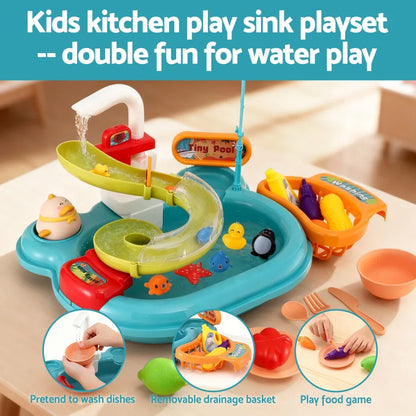 Keezi Kids Pretend Play Kitchen Sink with Faucet Floating Fishing Toys Play food - Mekamart Australia