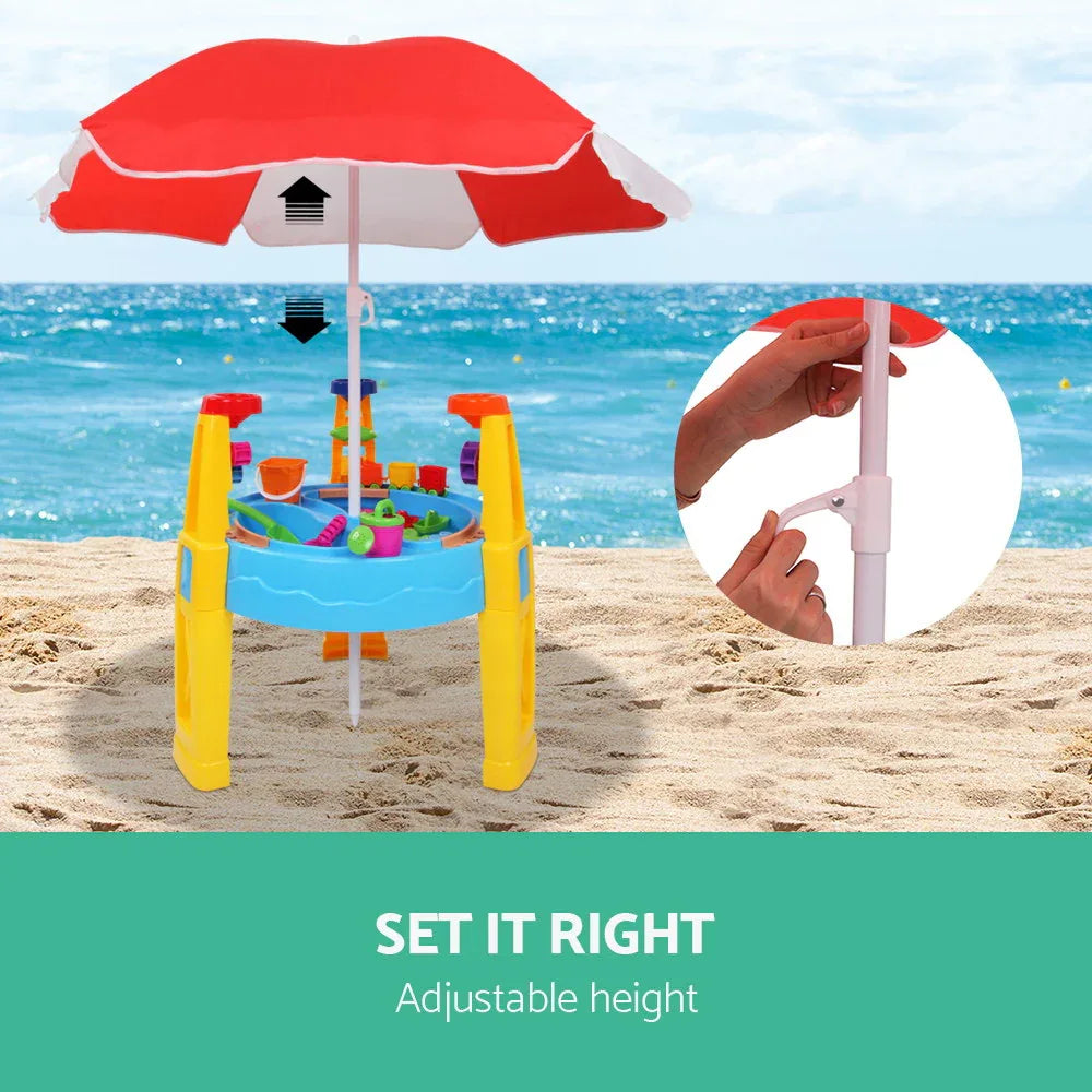 Keezi Kids Sandpit Pretend Play Set Water Sand Table Children Outdoor Toy Umbrella - Mekamart Australia