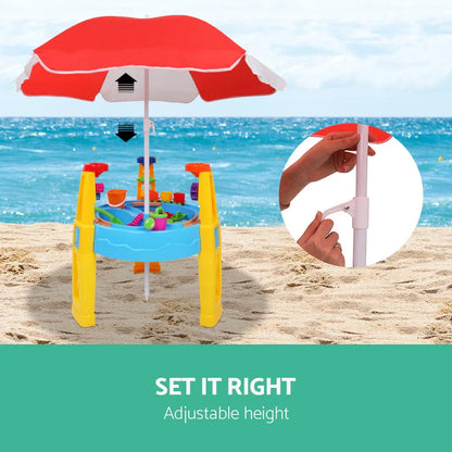 Keezi Kids Sandpit Pretend Play Set Water Sand Table Children Outdoor Toy Umbrella - Mekamart Australia