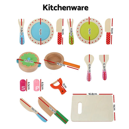 Keezi Kids Kitchen Play Set Wooden Pretend Toys Cooking Utensils Pots Pans Food - Mekamart Australia