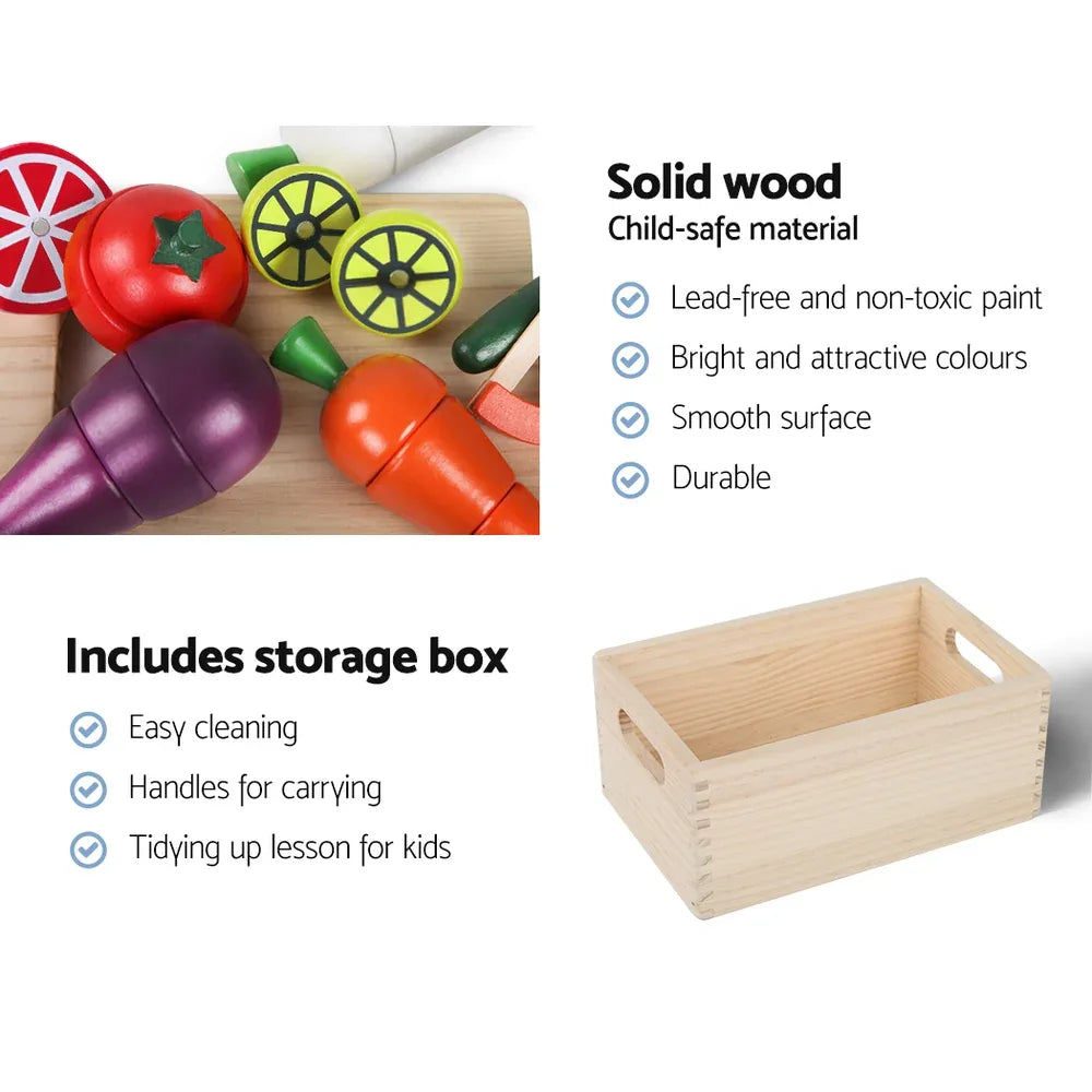 Keezi Kids Kitchen Play Set Wooden Pretend Toys Cooking Utensils Pots Pans Food - Mekamart Australia
