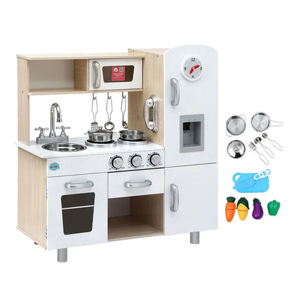 Keezi Kids Kitchen Play Set Wooden Pretend Toys Cooking Children Clock Beige - Mekamart Australia