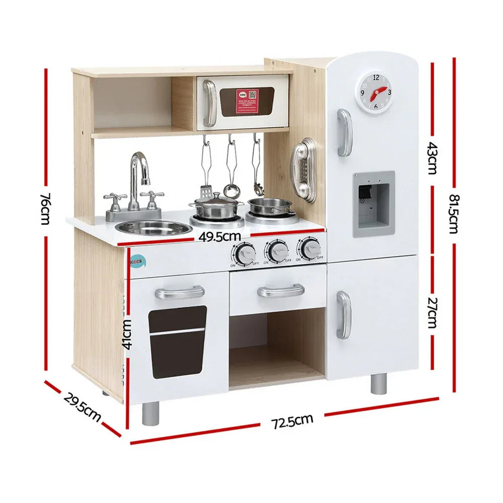 Keezi Kids Kitchen Play Set Wooden Pretend Toys Cooking Children Clock Beige - Mekamart Australia