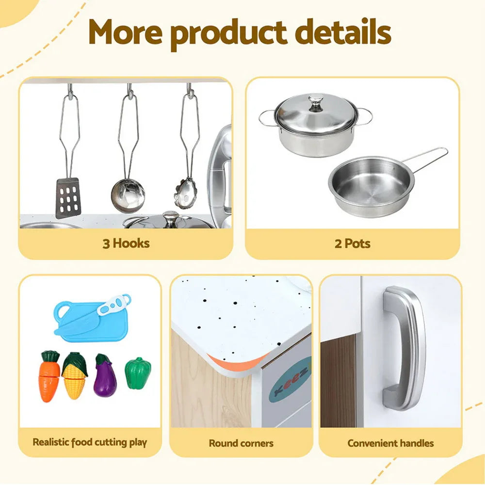 Keezi Kids Kitchen Play Set Wooden Pretend Toys Cooking Children Clock Beige - Mekamart Australia
