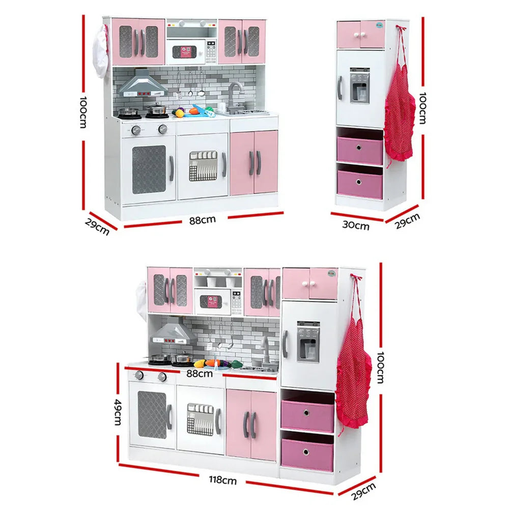 Keezi Kids Kitchen Playset 2-Piece Wooden Pretend Play Coffee Maker Toy 100CM Pink - Mekamart Australia