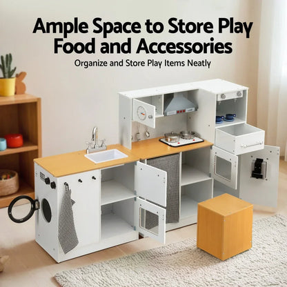 Keezi Kids Kitchen Playset 2-Piece Wooden Pretend Play Coffee Maker Toy 80CM White - Mekamart Australia
