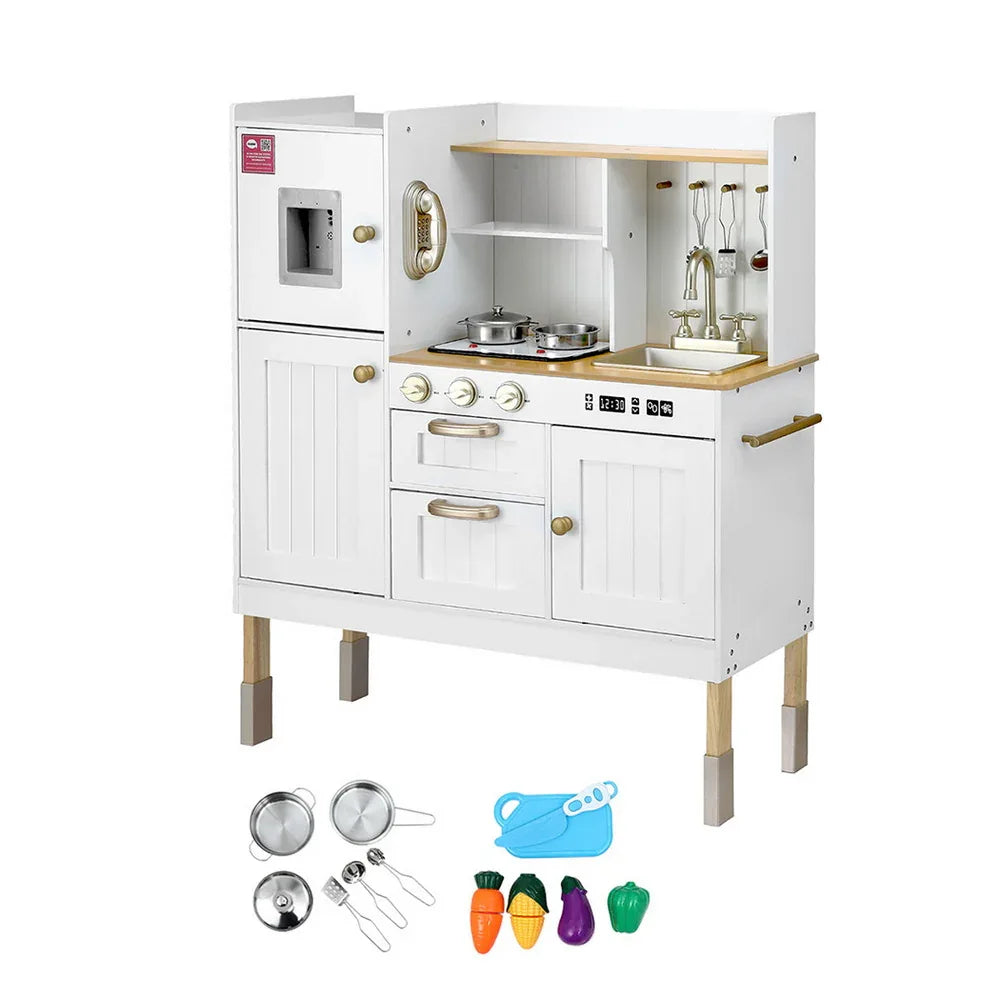 Keezi Kids Kitchen Play Set Wooden Pretend Toys Cooking Children Storage Golden - Mekamart Australia