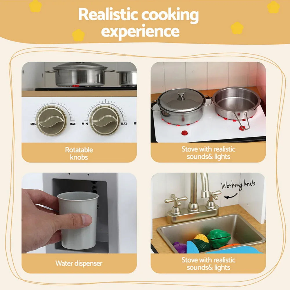 Keezi Kids Kitchen Play Set Wooden Pretend Toys Cooking Children Storage Golden - Mekamart Australia