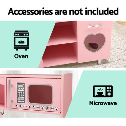 Keezi Kids Kitchen Play Set Wooden Pretend Toys Cooking Children Storage Pink - Mekamart Australia