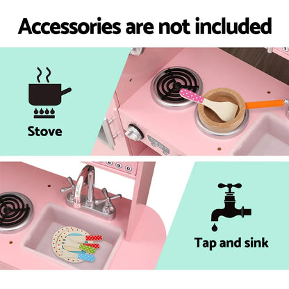 Keezi Kids Kitchen Play Set Wooden Pretend Toys Cooking Children Storage Pink - Mekamart Australia