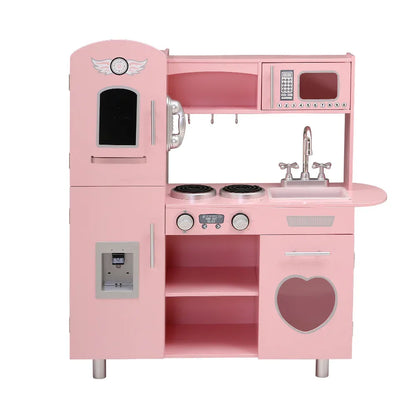 Keezi Kids Kitchen Play Set Wooden Pretend Toys Cooking Children Food Pink - Mekamart Australia