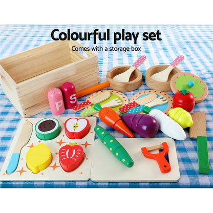 Keezi Kids Kitchen Play Set Wooden Pretend Toys Cooking Children Food Pink - Mekamart Australia