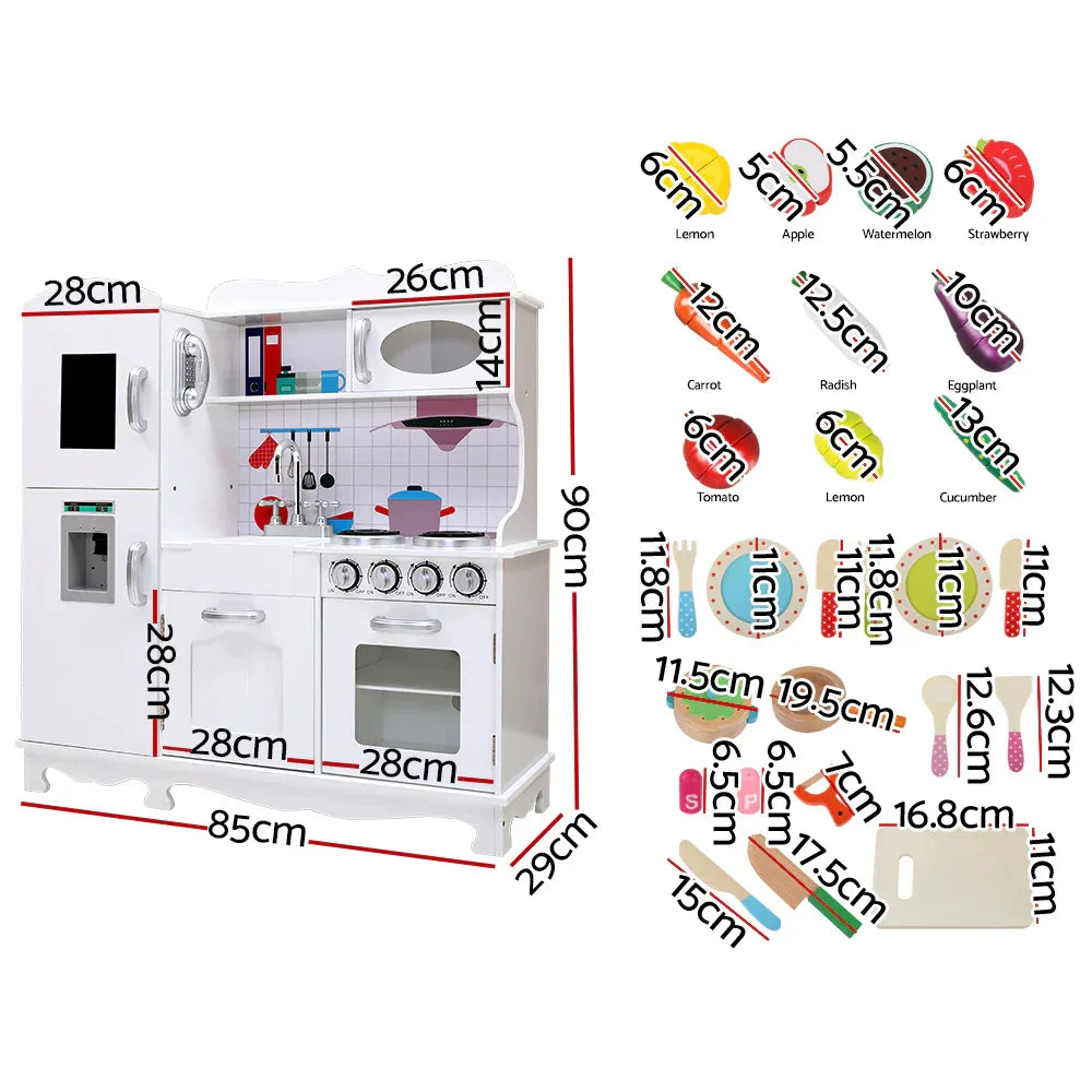 Keezi Kids Kitchen Play Set Wooden Pretend Toys Cooking Children Food White - Mekamart Australia