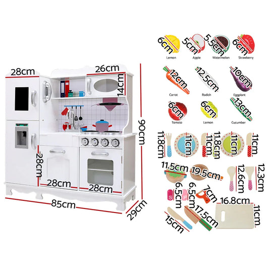 Keezi Kids Kitchen Play Set Wooden Pretend Toys Cooking Children Food White - Mekamart Australia
