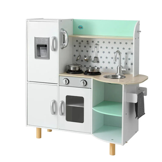 Keezi Kids Wooden Pretend Kitchen Play Sets Cooking Toys Oven Fridge 85CM Green - Mekamart Australia