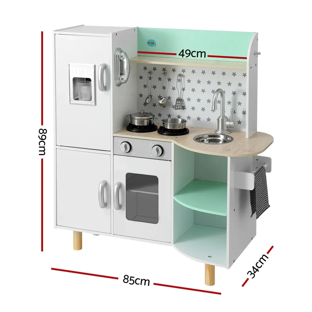 Keezi Kids Wooden Pretend Kitchen Play Sets Cooking Toys Oven Fridge 85CM Green - Mekamart Australia