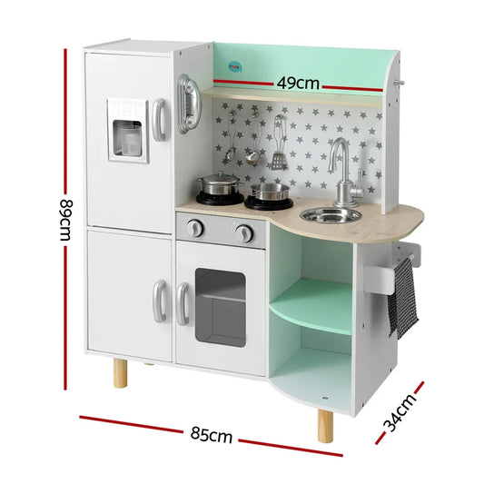 Keezi Kids Wooden Pretend Kitchen Play Sets Cooking Toys Oven Fridge 85CM Green - Mekamart Australia