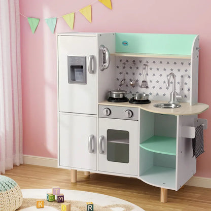 Keezi Kids Wooden Pretend Kitchen Play Sets Cooking Toys Oven Fridge 85CM Green - Mekamart Australia