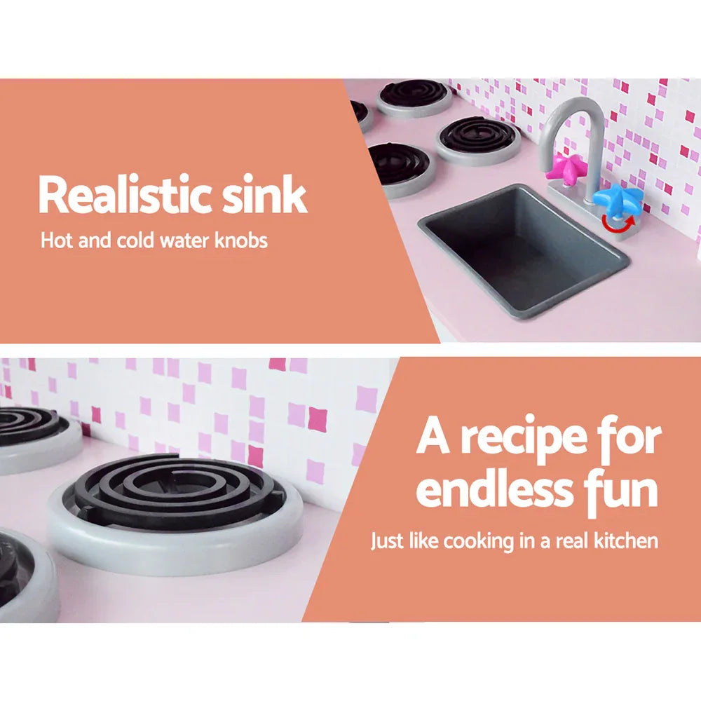 Keezi Kids Kitchen Play Set Wooden Pretend Toys Cooking Children Fridge Oven Red - Mekamart Australia